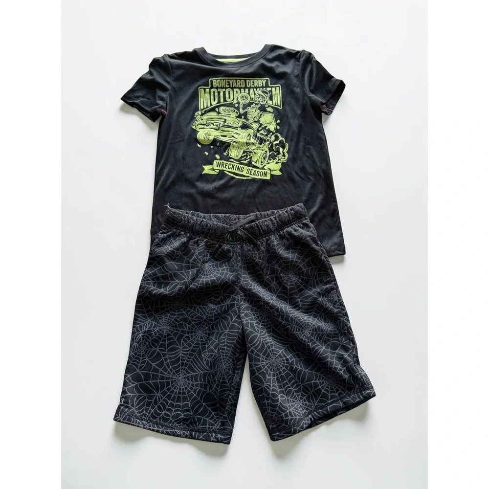 Cat & Jack Boys Pajama Set Size M 8 Boneyard Derby Monster Truck Spiderweb Black